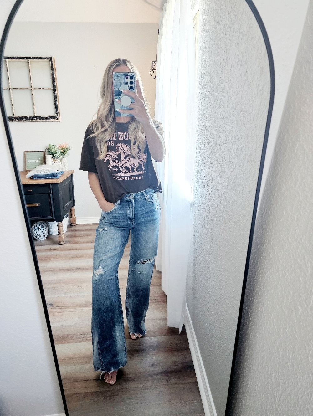 RISEN Women's Wide Baggy Jeans Relaxed Distressed Medium Grunge Various Plus NEW